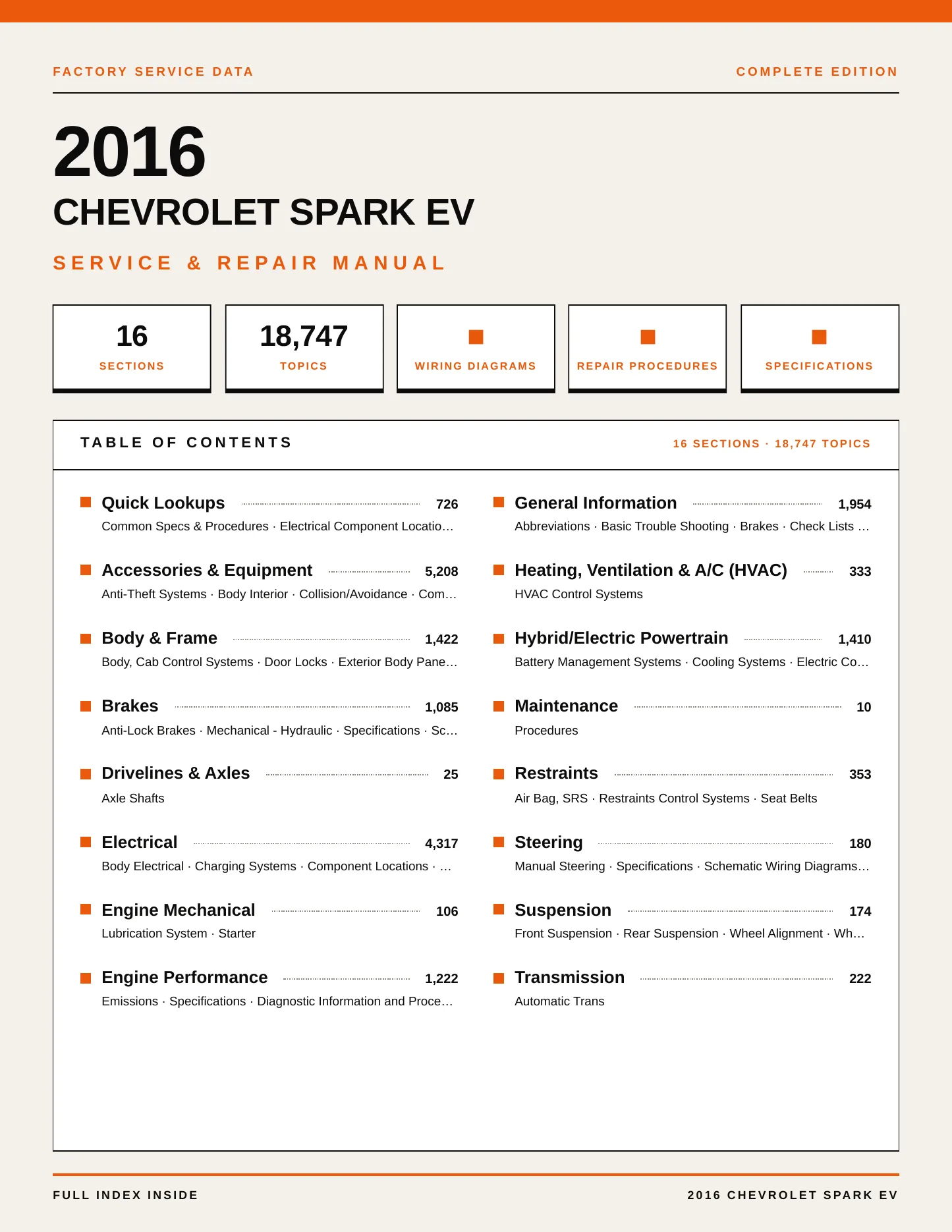 2016 Chevrolet Spark EV Service and Repair Manual preview page 1
