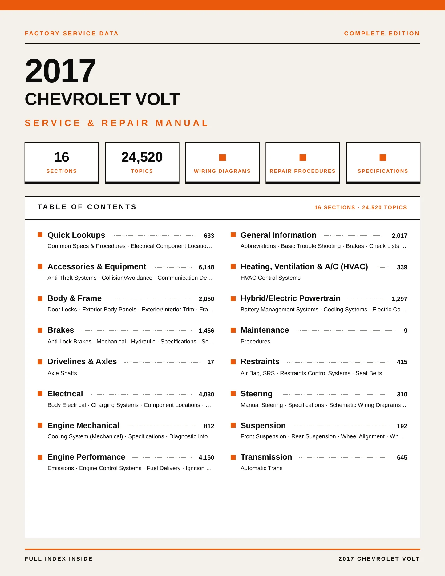 2017 Chevrolet Volt Service and Repair Manual preview page 1