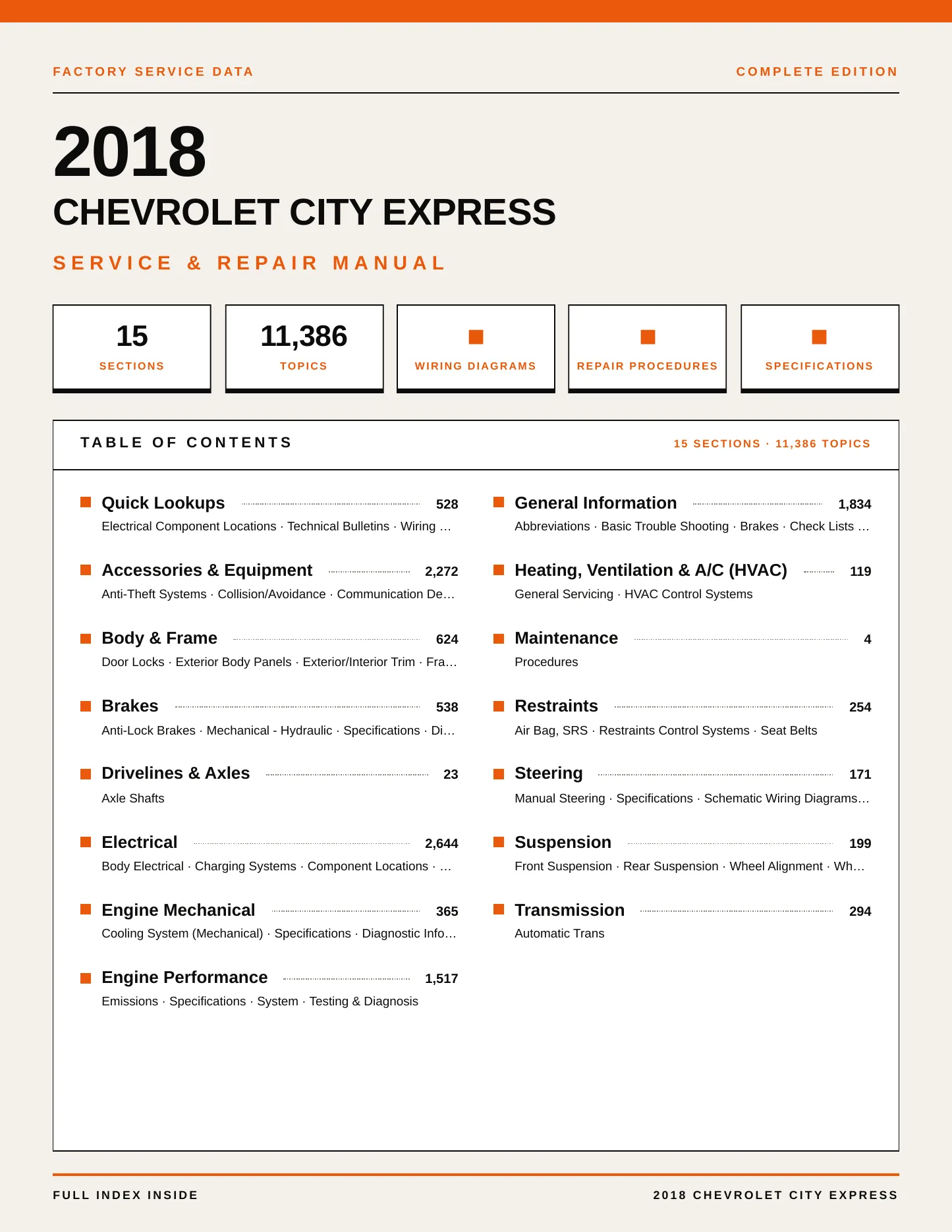 2018 Chevrolet City Express Service and Repair Manual preview page 1