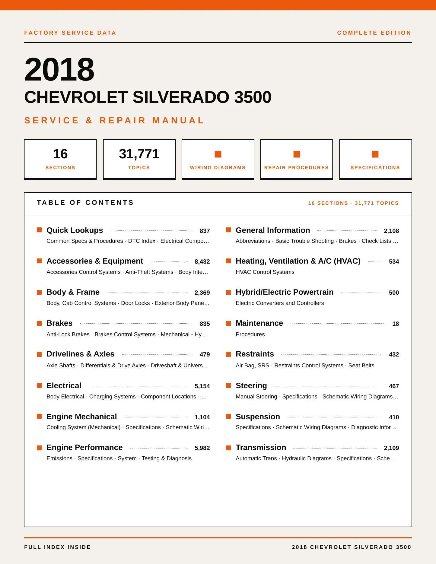 2018 Chevrolet Silverado 3500 Service and Repair Manual preview page 1
