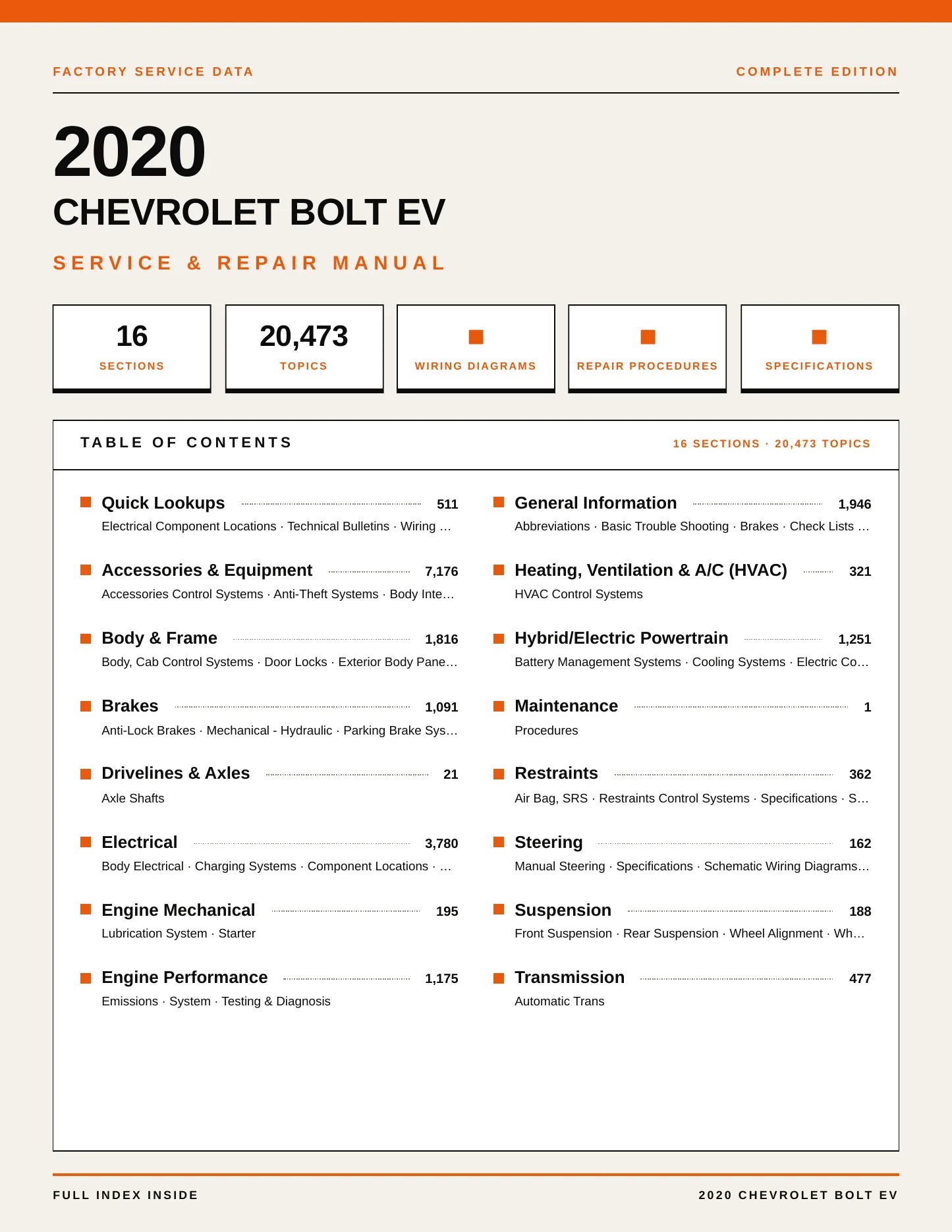 2020 Chevrolet Bolt EV Service and Repair Manual preview page 1