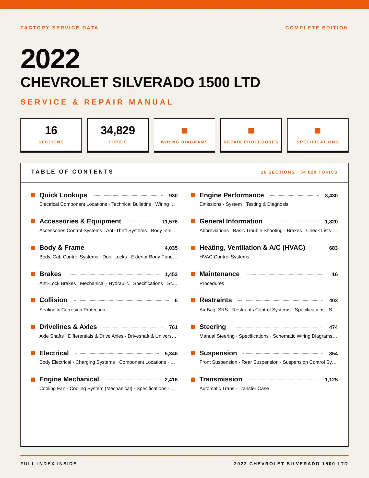 2022 Chevrolet Silverado 1500 LTD Service and Repair Manual preview page 1