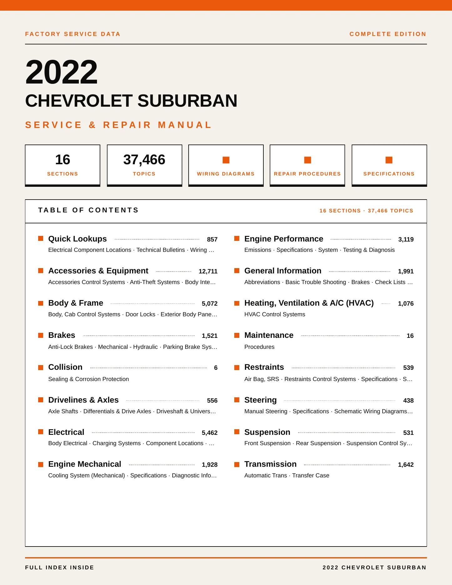 2022 Chevrolet Suburban Service and Repair Manual preview page 1