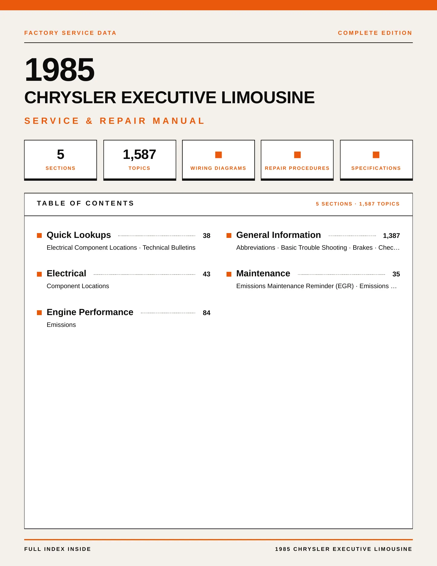 1985 Chrysler Executive Limousine Service and Repair Manual preview page 1