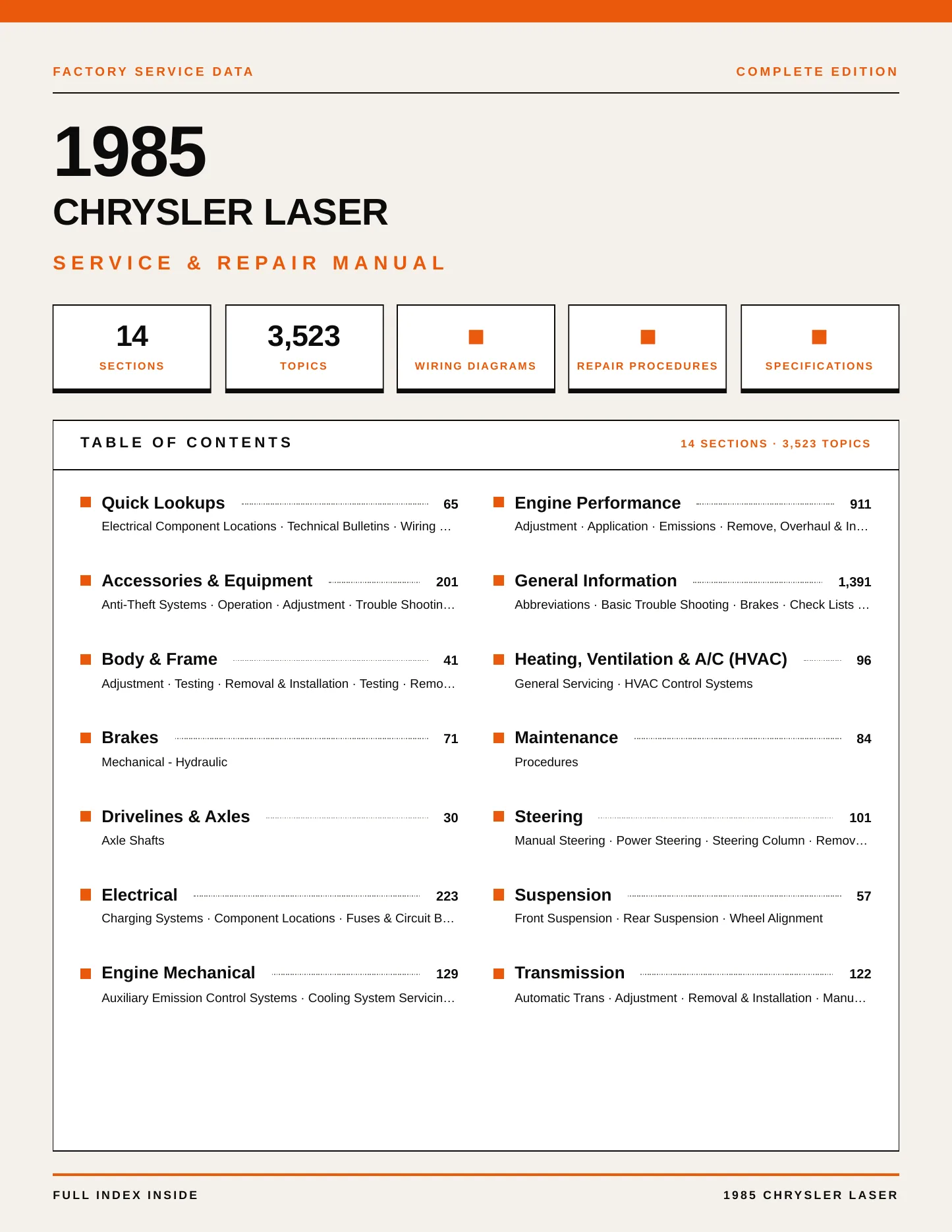 1985 Chrysler Laser service manual page 1