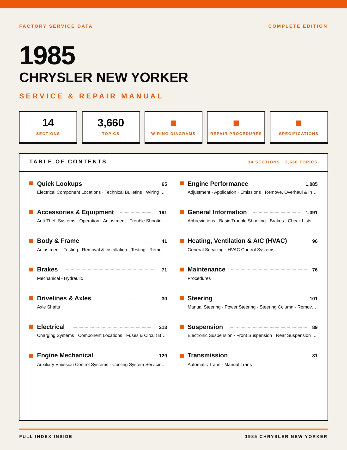 1985 Chrysler New Yorker Service and Repair Manual preview page 1