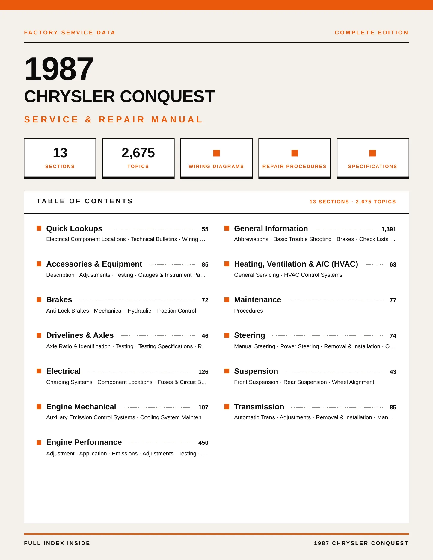 1987 Chrysler Conquest Service and Repair Manual preview page 1