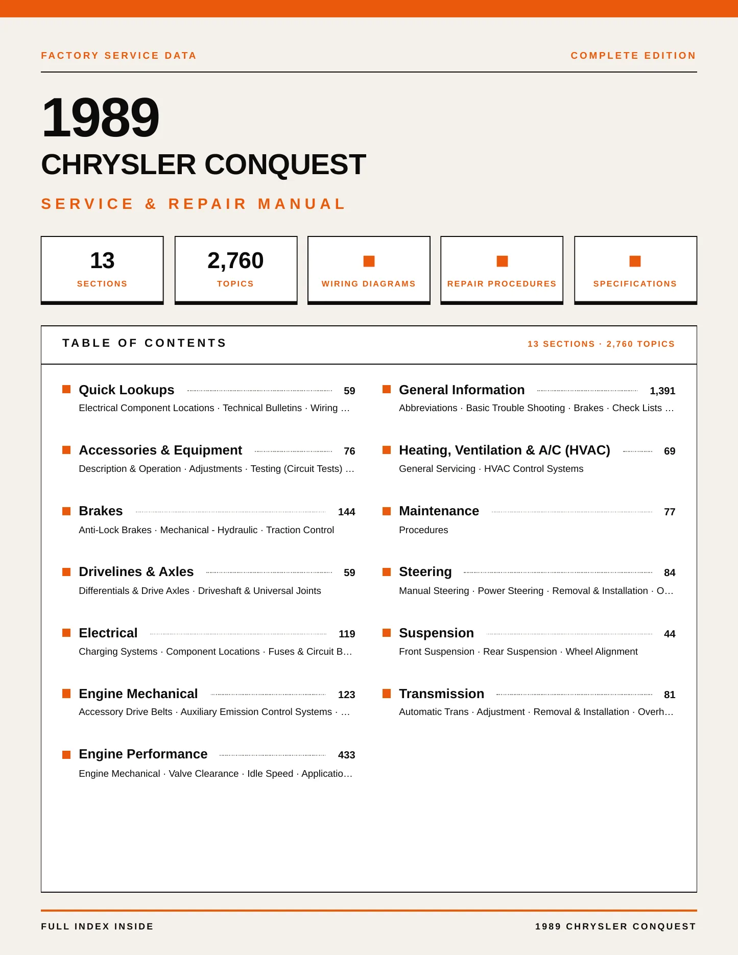 1989 Chrysler Conquest service manual page 1