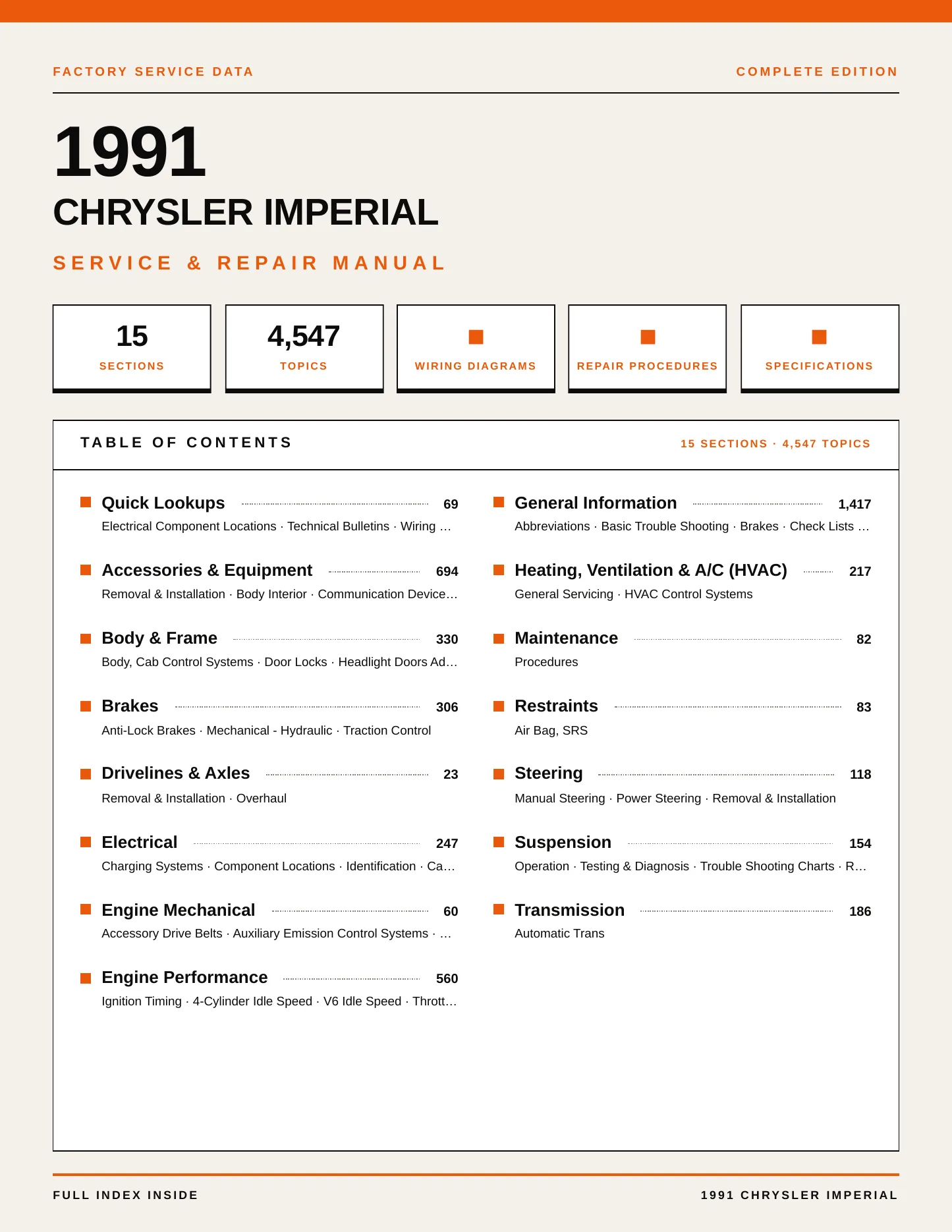 1991 Chrysler Imperial service manual page 1