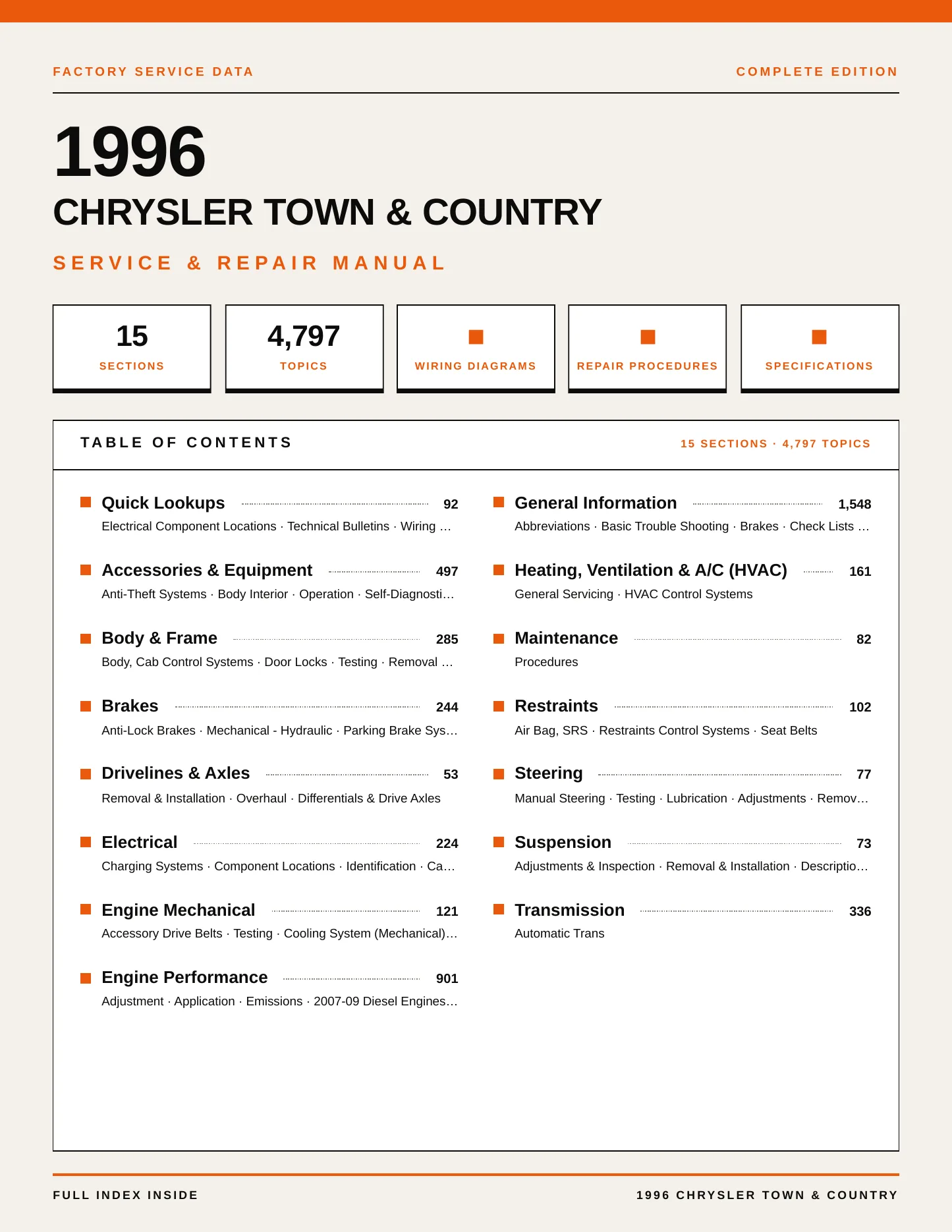 1996 Chrysler Town & Country Service and Repair Manual preview page 1
