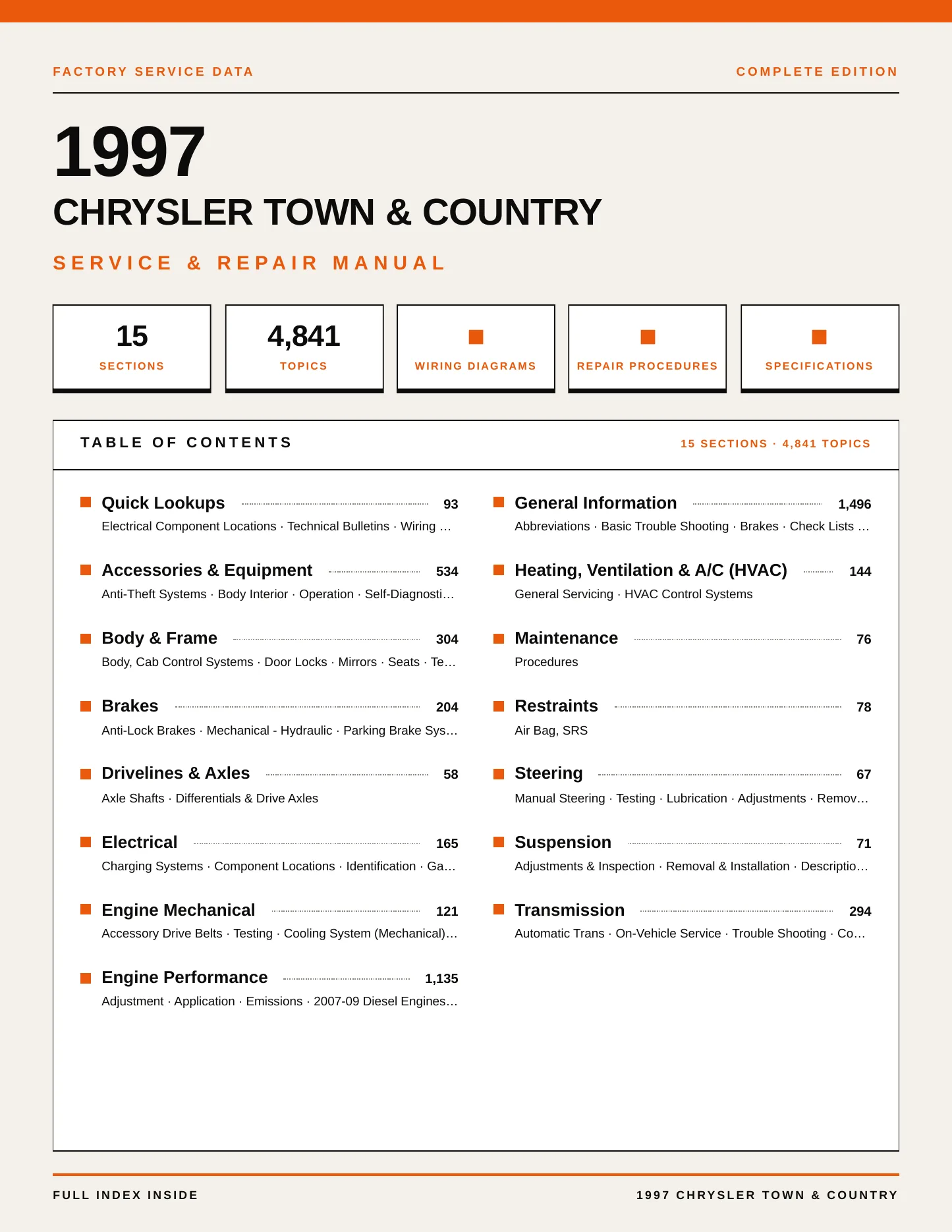 1997 Chrysler Town & Country Service and Repair Manual preview page 1