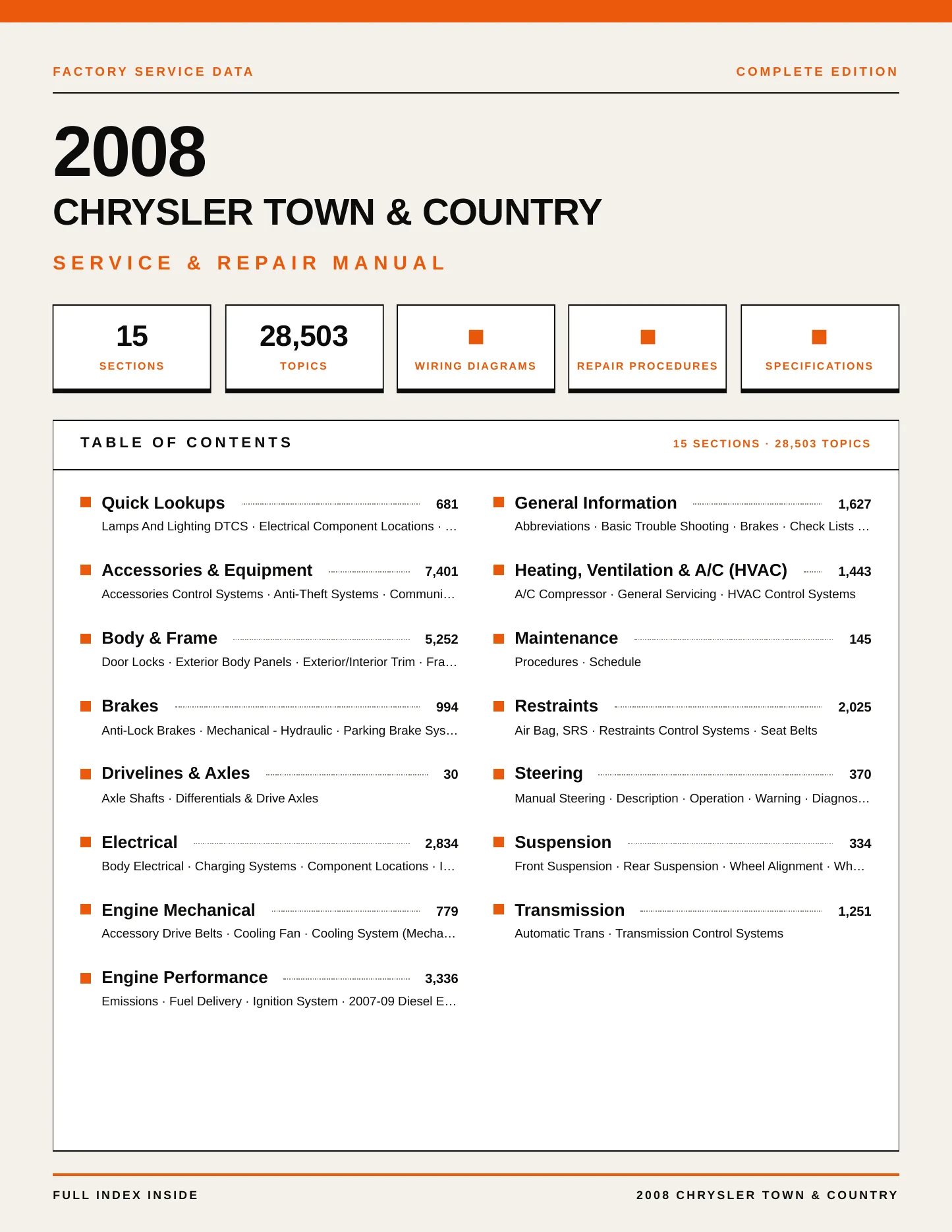 2008 Chrysler Town & Country Service and Repair Manual preview page 1