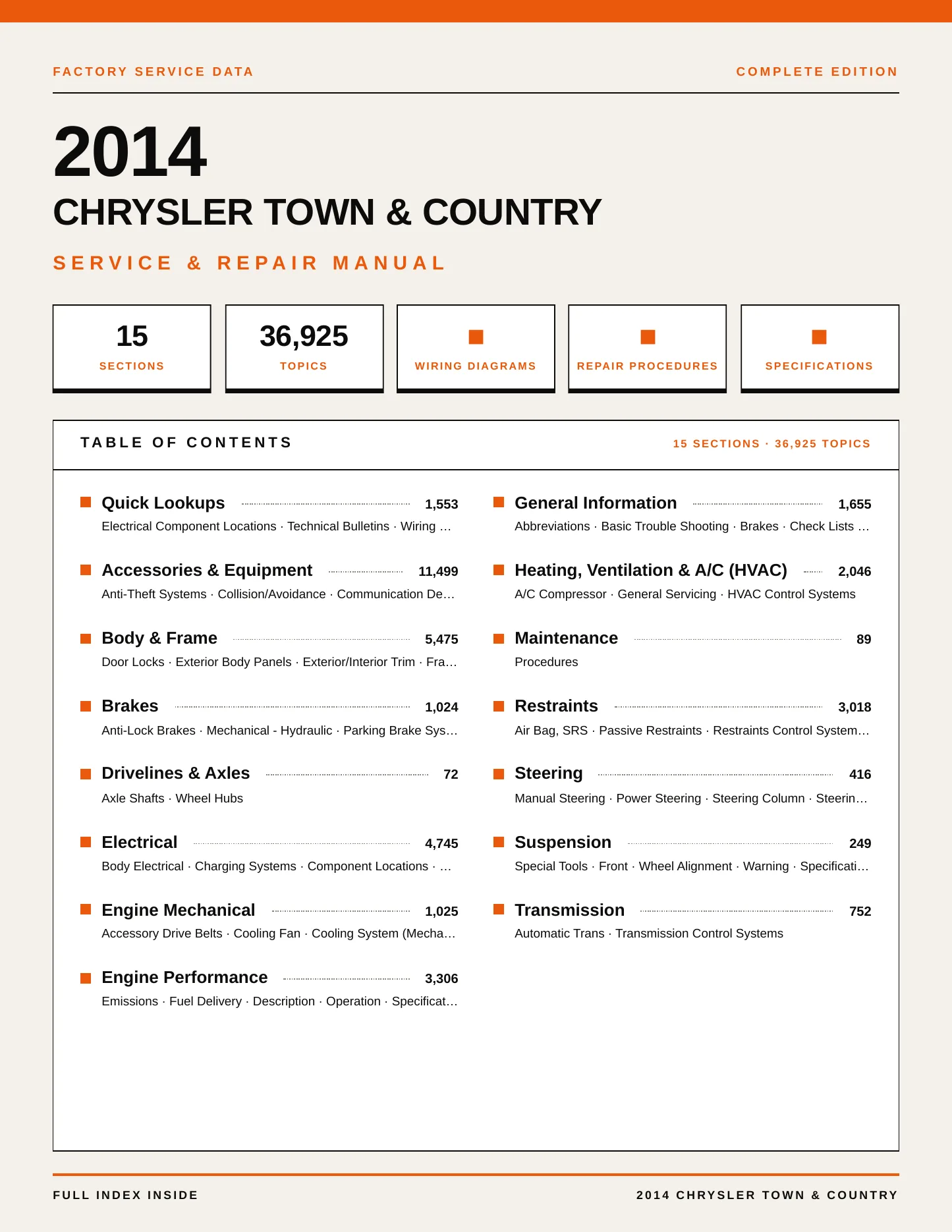 2014 Chrysler Town & Country Service and Repair Manual preview page 1