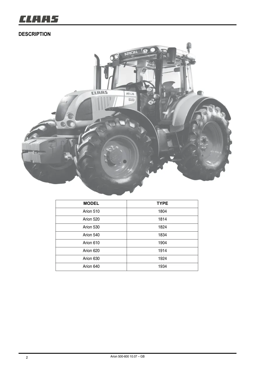 Claas Arion 510 520 530 540 610 620 630 640 Tractor Operation Service & Repair Manual preview page 4