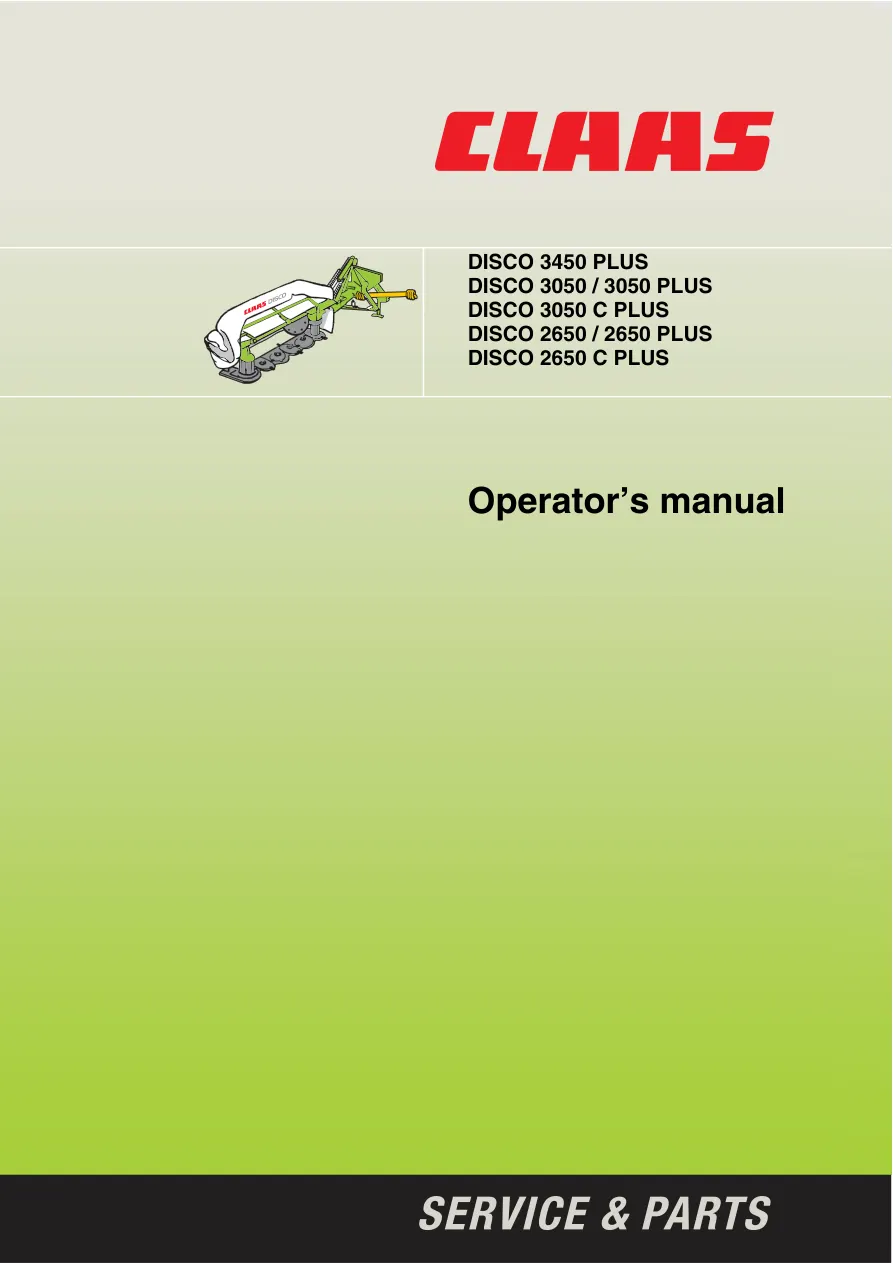 Claas Disco 3450 3050 2650 C Plus Disc Mower Service & Repair Manual preview page 1