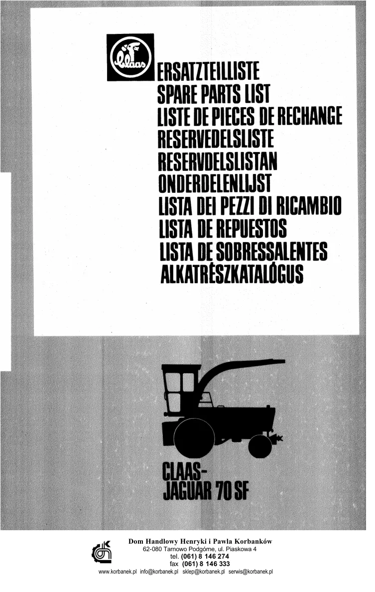 Claas Jaguar 70 SF Machine Parts Manual preview page 2