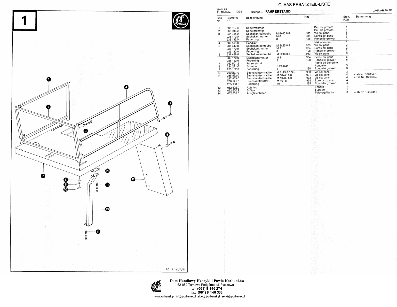 Claas Jaguar 70 SF Machine Parts Manual preview page 4
