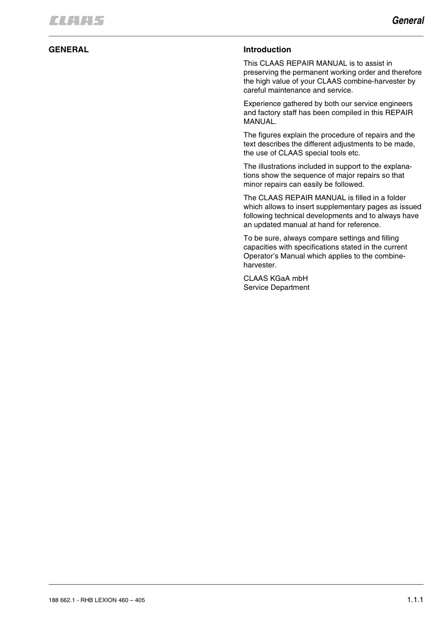Claas Lexion 430 415 Combine Parts Manual preview page 1