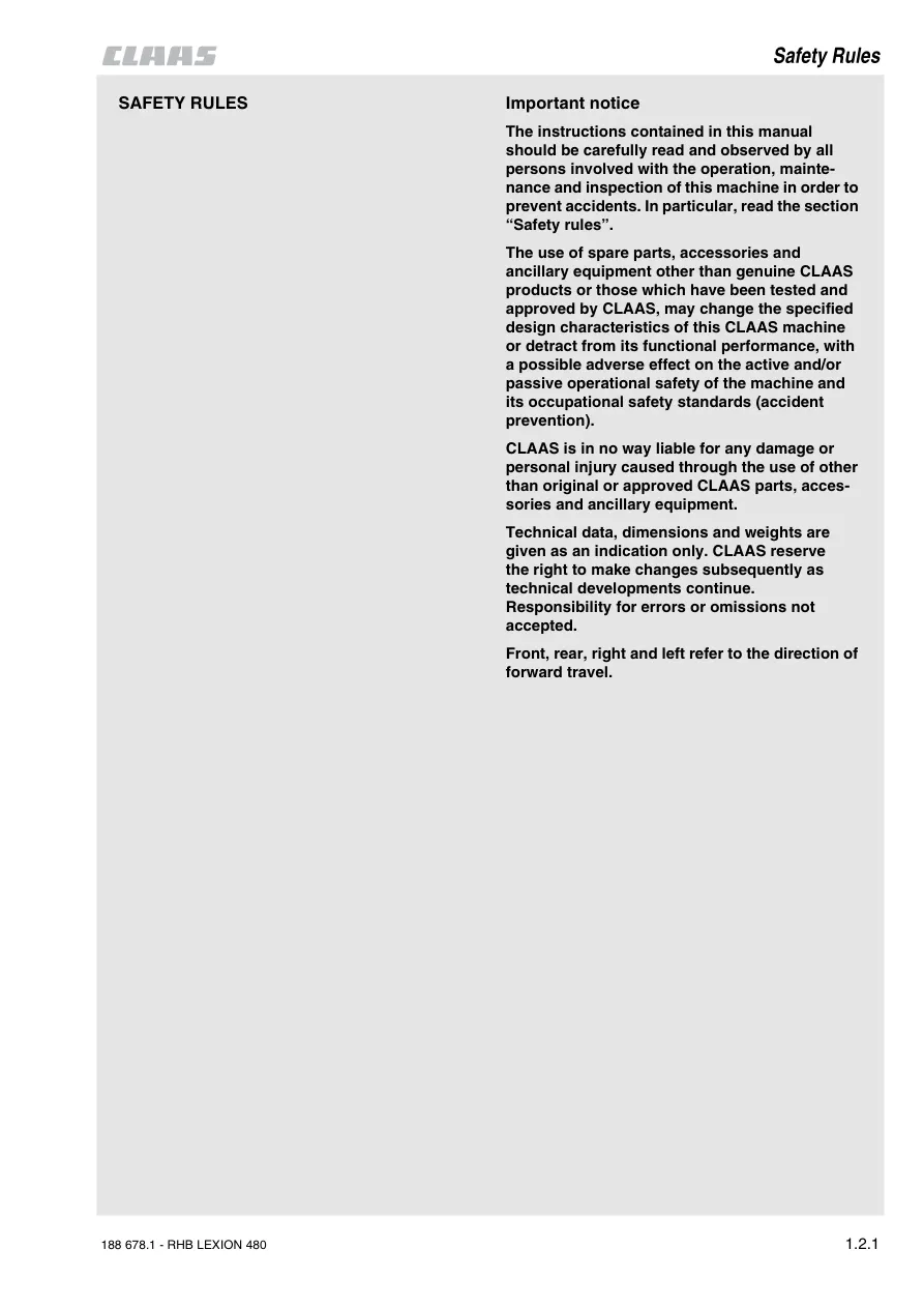 Claas Lexion 480 Combine Service & Repair Manual preview page 1