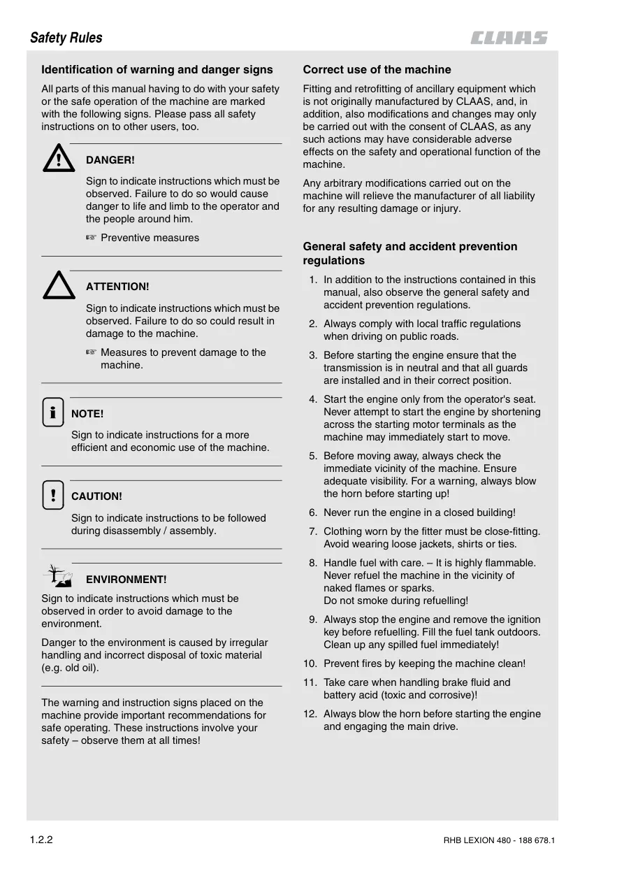 Claas Lexion 480 Combine Service & Repair Manual preview page 2