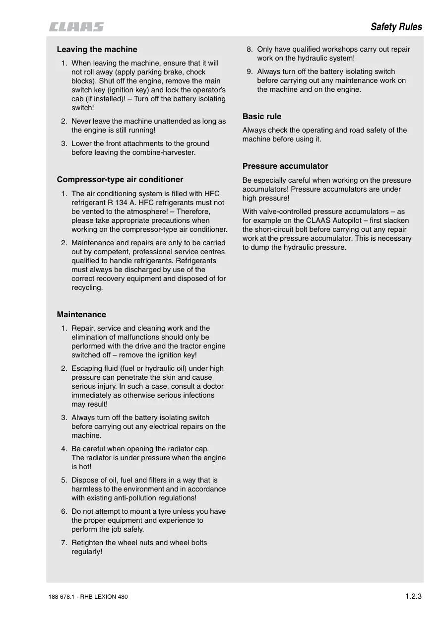 Claas Lexion 480 Combine Service & Repair Manual preview page 3