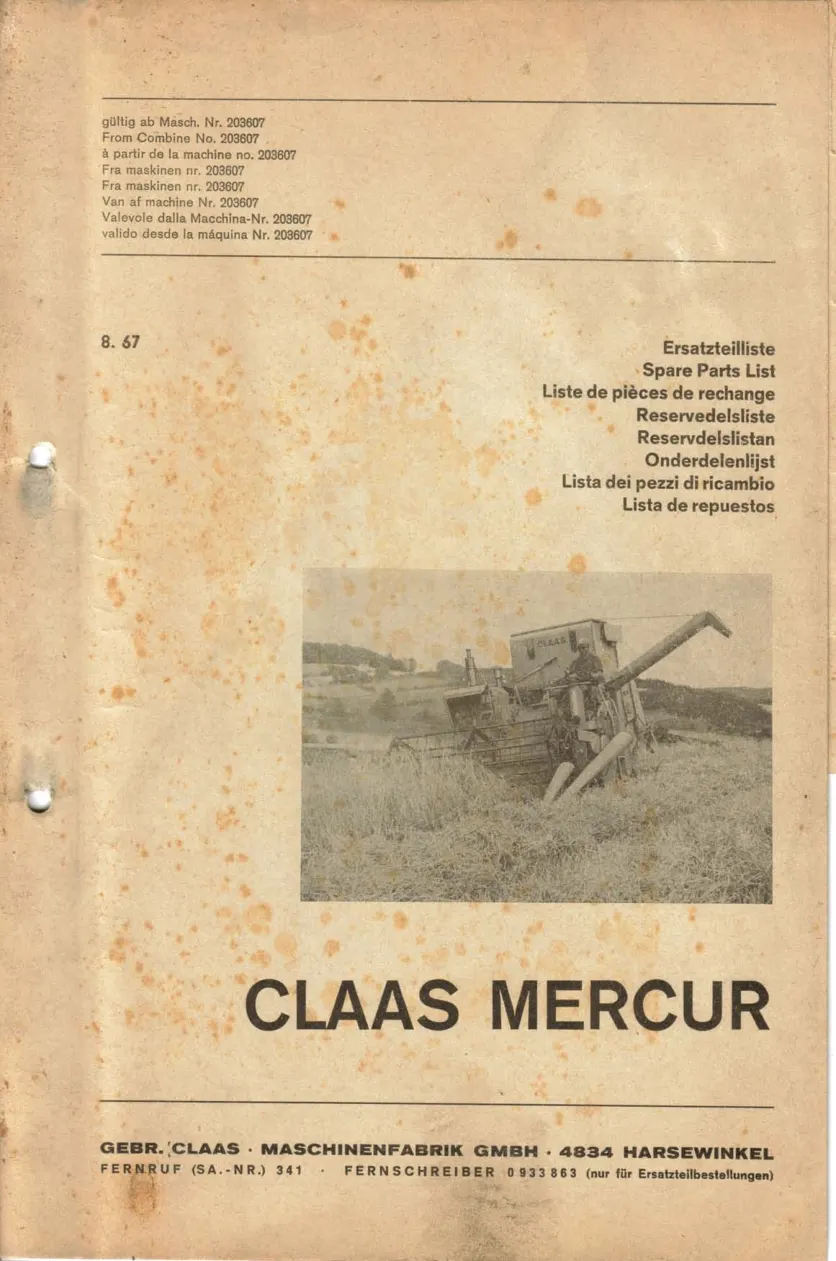 Claas Mercur Combine Parts Manual preview page 2