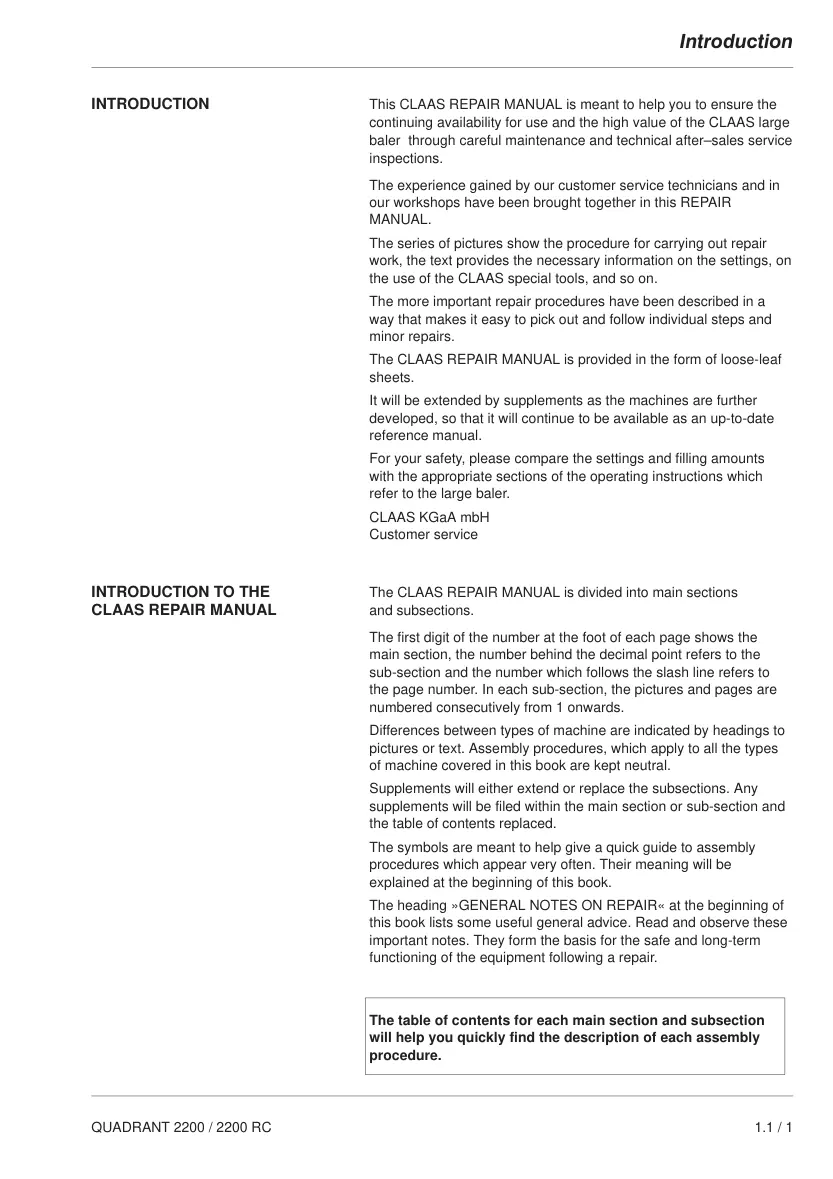 Claas Quadrant Square Baler Service & Repair Manual preview page 2