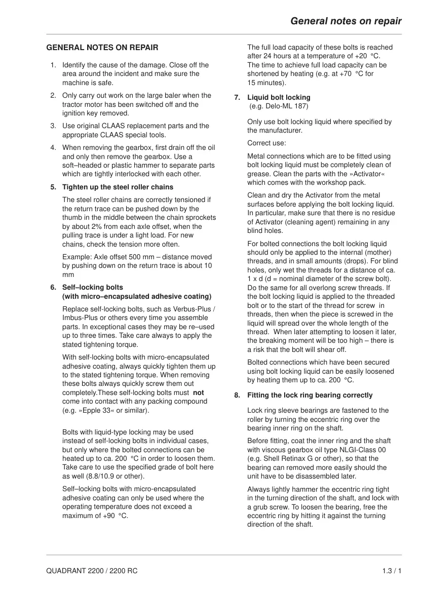 Claas Quadrant Square Baler Service & Repair Manual preview page 4