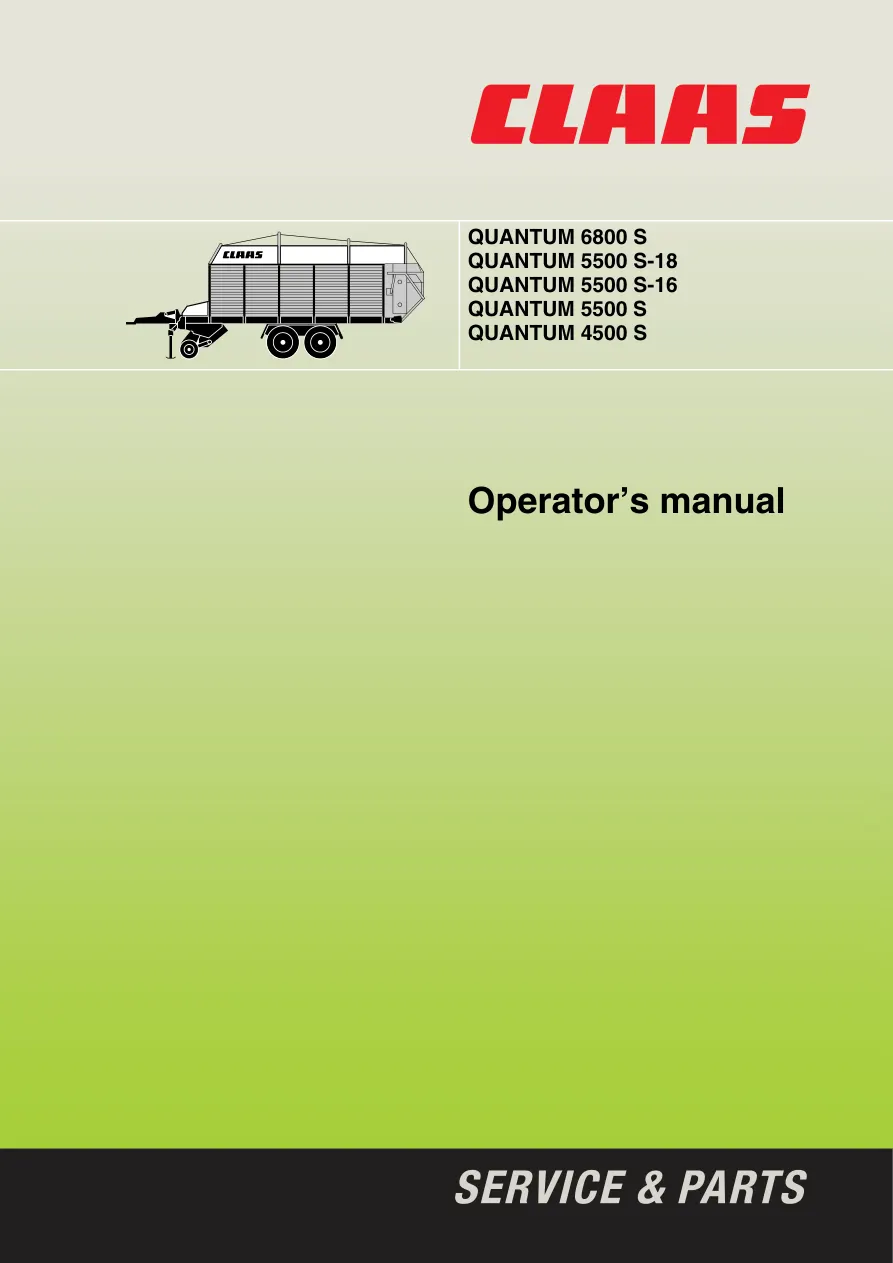 Claas Quantum 4500 5500 6800 Self-Loading Forage Wagon Operation Machine Service & Repair Manual preview page 1