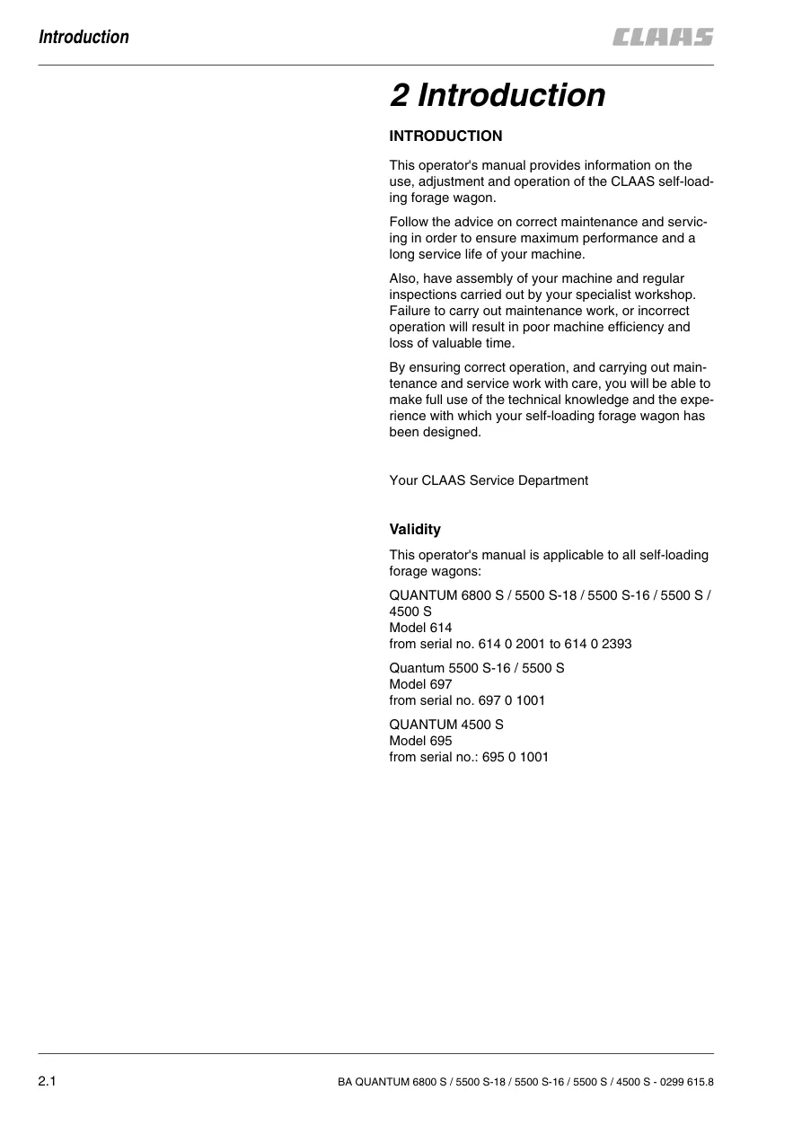 Claas Quantum 4500 5500 6800 Self-Loading Forage Wagon Operation Machine Service & Repair Manual preview page 6