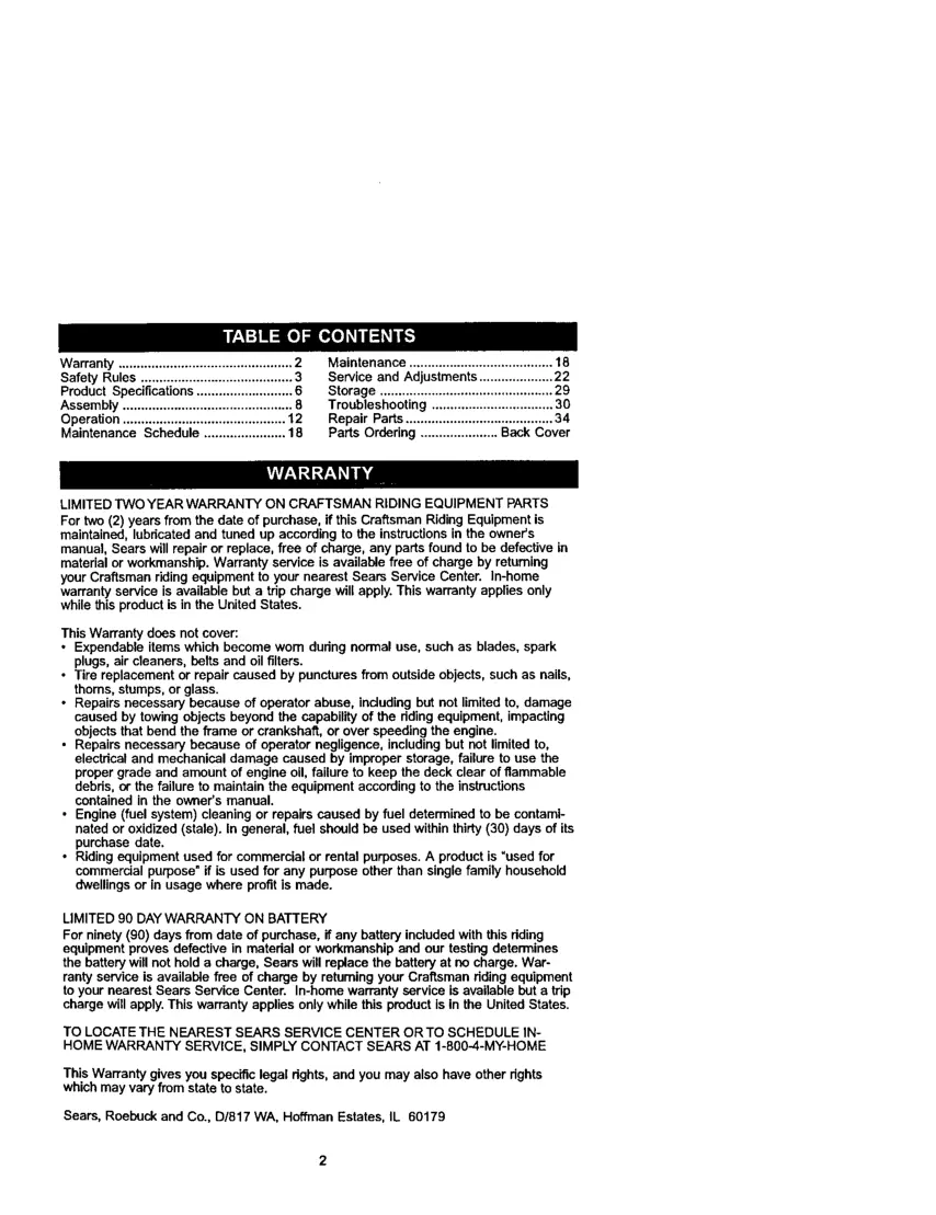 Craftsman 20HP DLT2000 Riding Mower Operator's Manual preview page 2