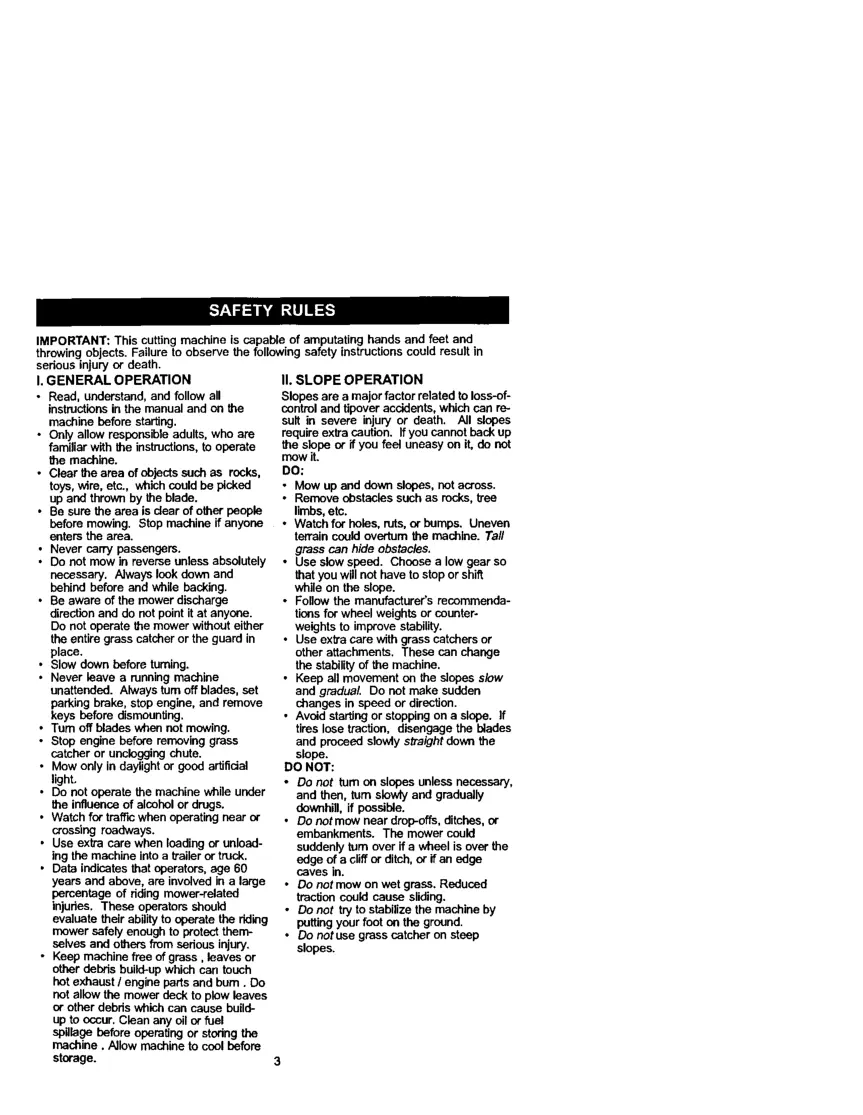 Craftsman 20HP DLT2000 Riding Mower Operator's Manual preview page 3
