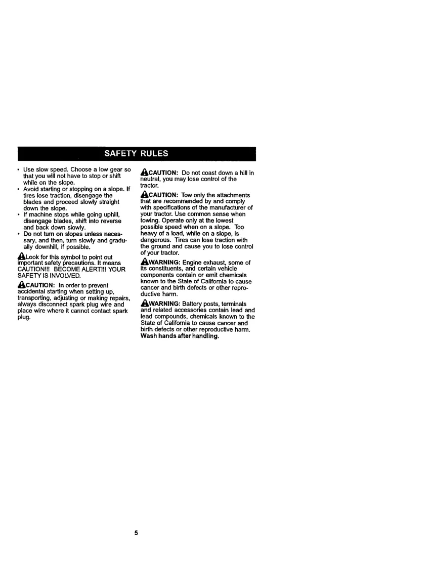 Craftsman 20HP DLT2000 Riding Mower Operator's Manual preview page 5