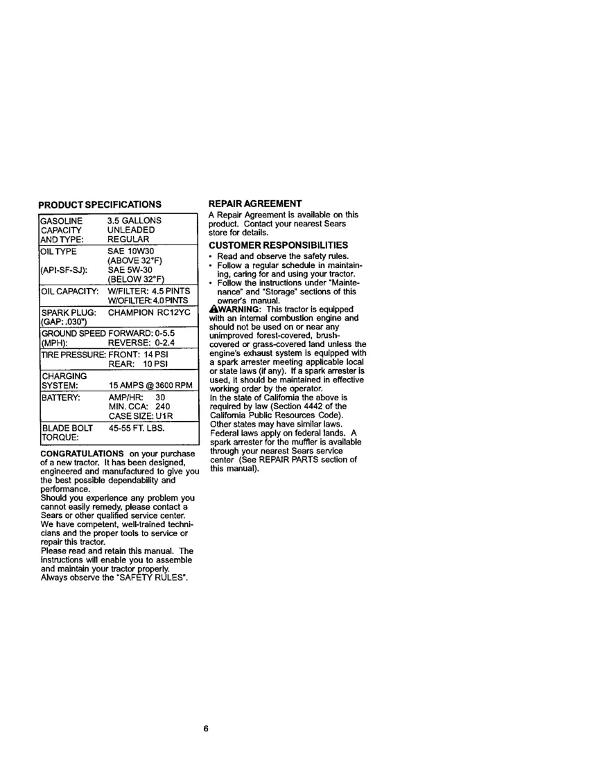 Craftsman 20HP DLT2000 Riding Mower Operator's Manual preview page 6