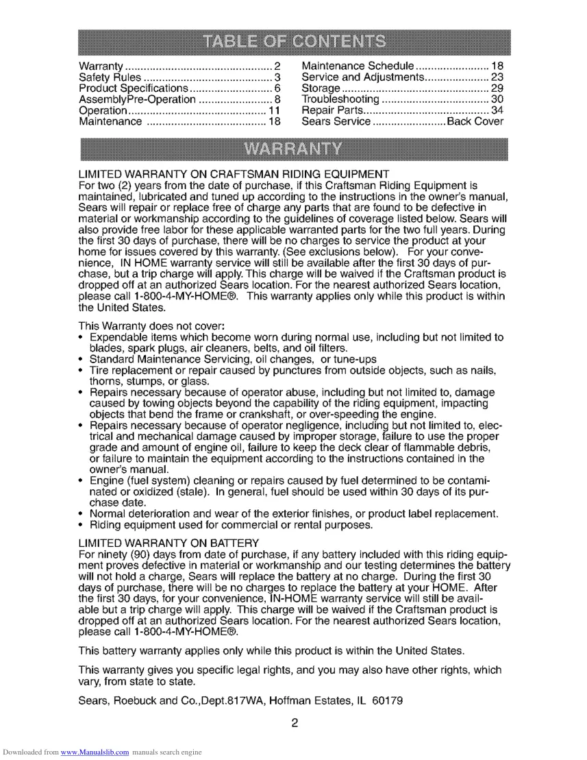 Craftsman Lawn Tractor 18.5HP 42" Mower Parts Manual preview page 2
