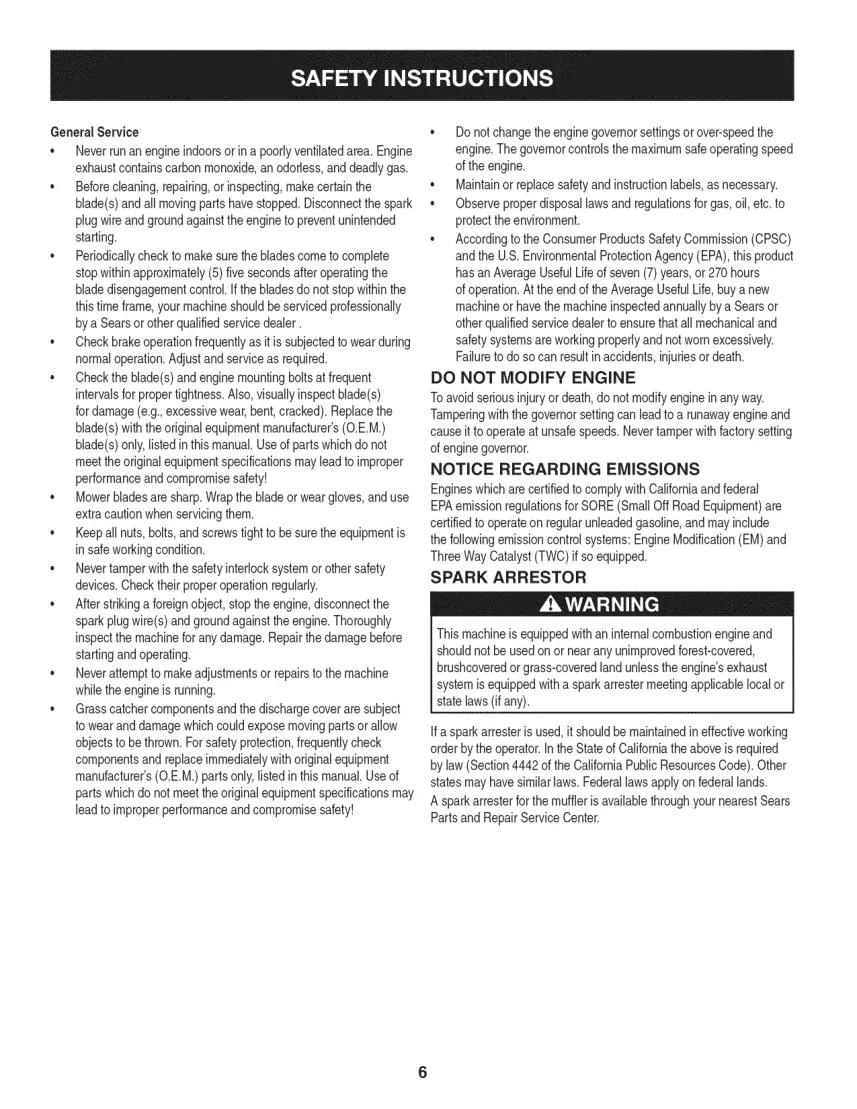 Craftsman Lawn Tractor 19.5 HP 42Deck Electric Start 7 Speed Service & Repair Manual preview page 6