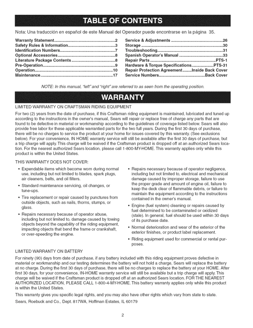Craftsman ZTS 7500 Zero-Turn Rear Engine Riders....... Zero-Turn Mower Service & Repair Manual preview page 2