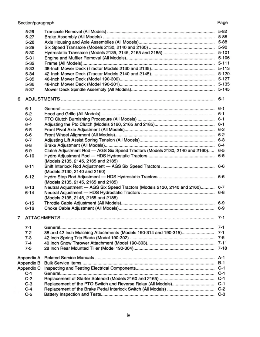 Cub Cadet 2000 Series Tractors Mower Decks Attachments Service & Repair Manual preview page 6
