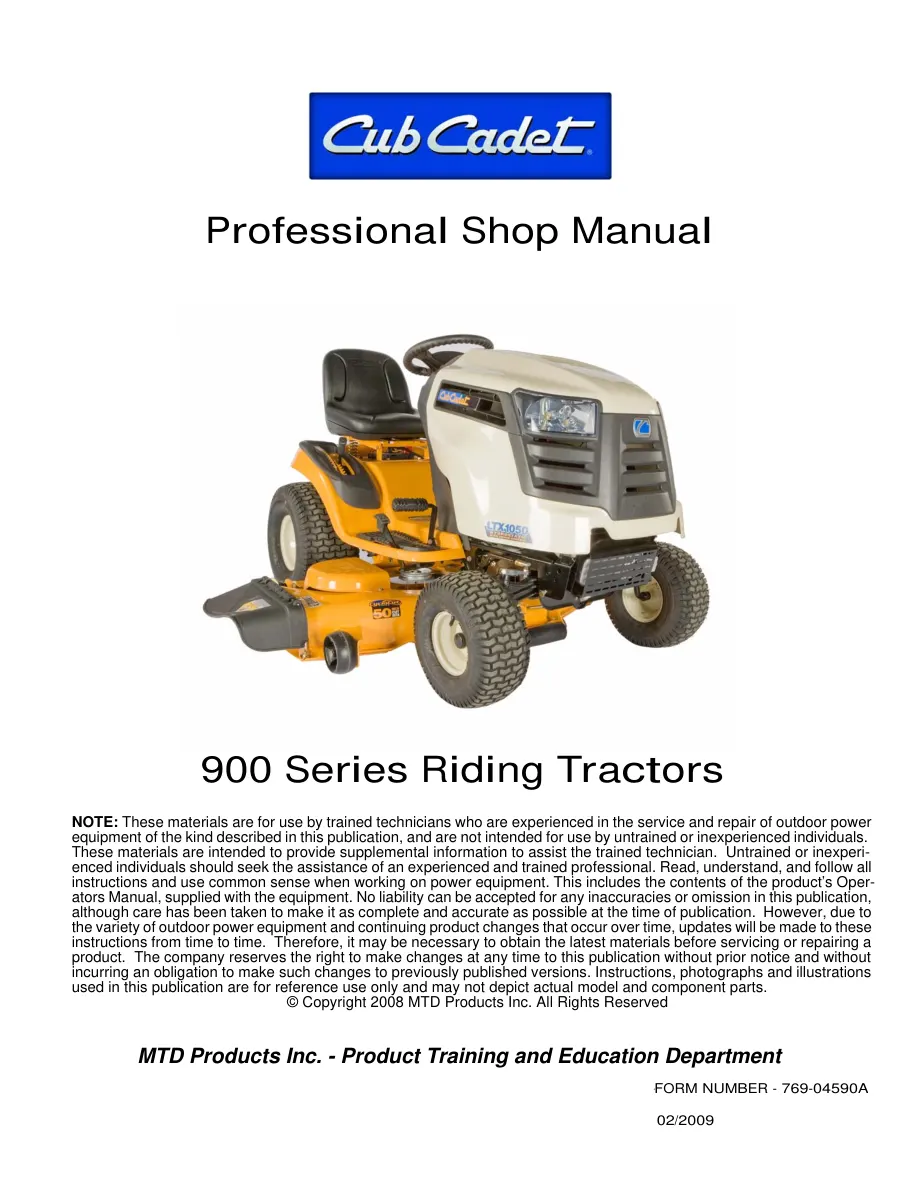 Cub Cadet 900 Series Riding Tractor Service & Repair Manual preview page 1