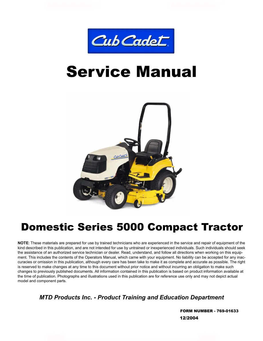 Cub Cadet -Cadet 5254 Compact Tractor Service & Repair Manual preview page 1