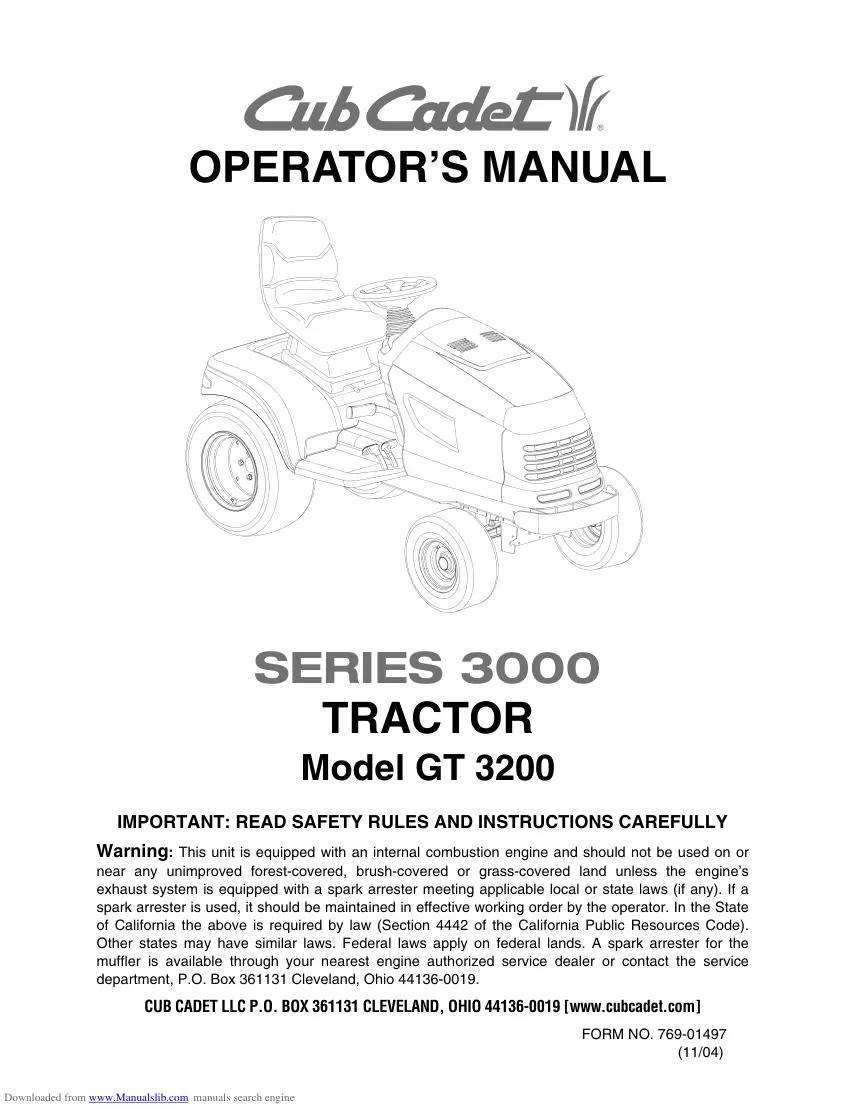 Cub Cadet gt3200 Riding Mower Operator's Manual preview page 1