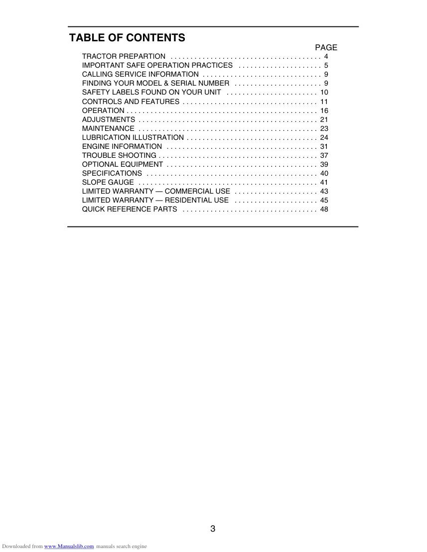 Cub Cadet gt3200 Riding Mower Operator's Manual preview page 3