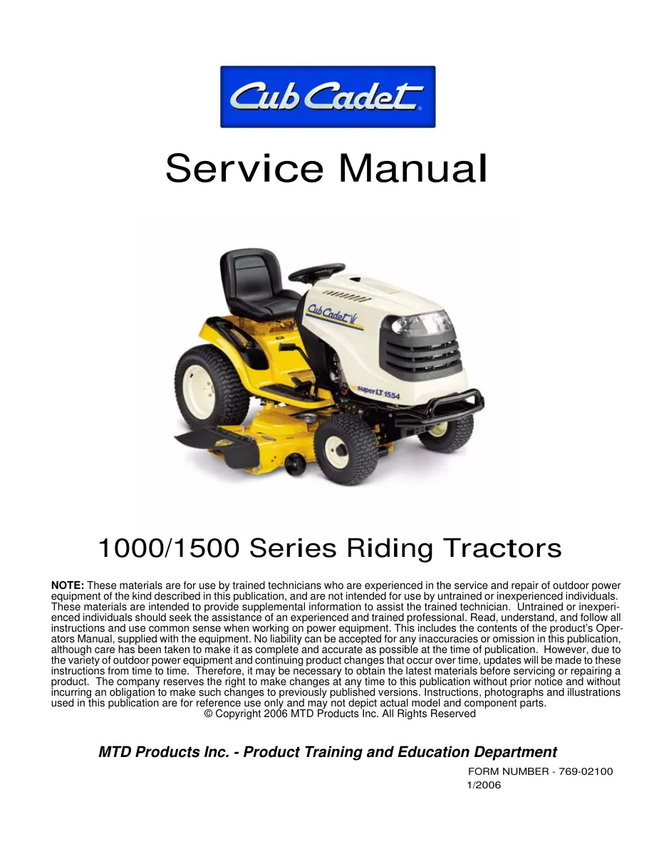 Cub Cadet LT 1018 Riding Mower Service & Repair Manual preview page 1