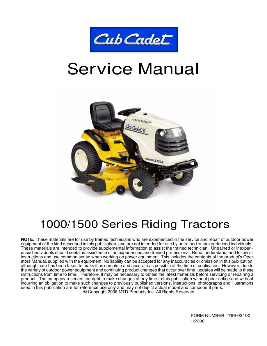 Cub Cadet LT 1045 Riding Mower Service & Repair Manual preview page 1