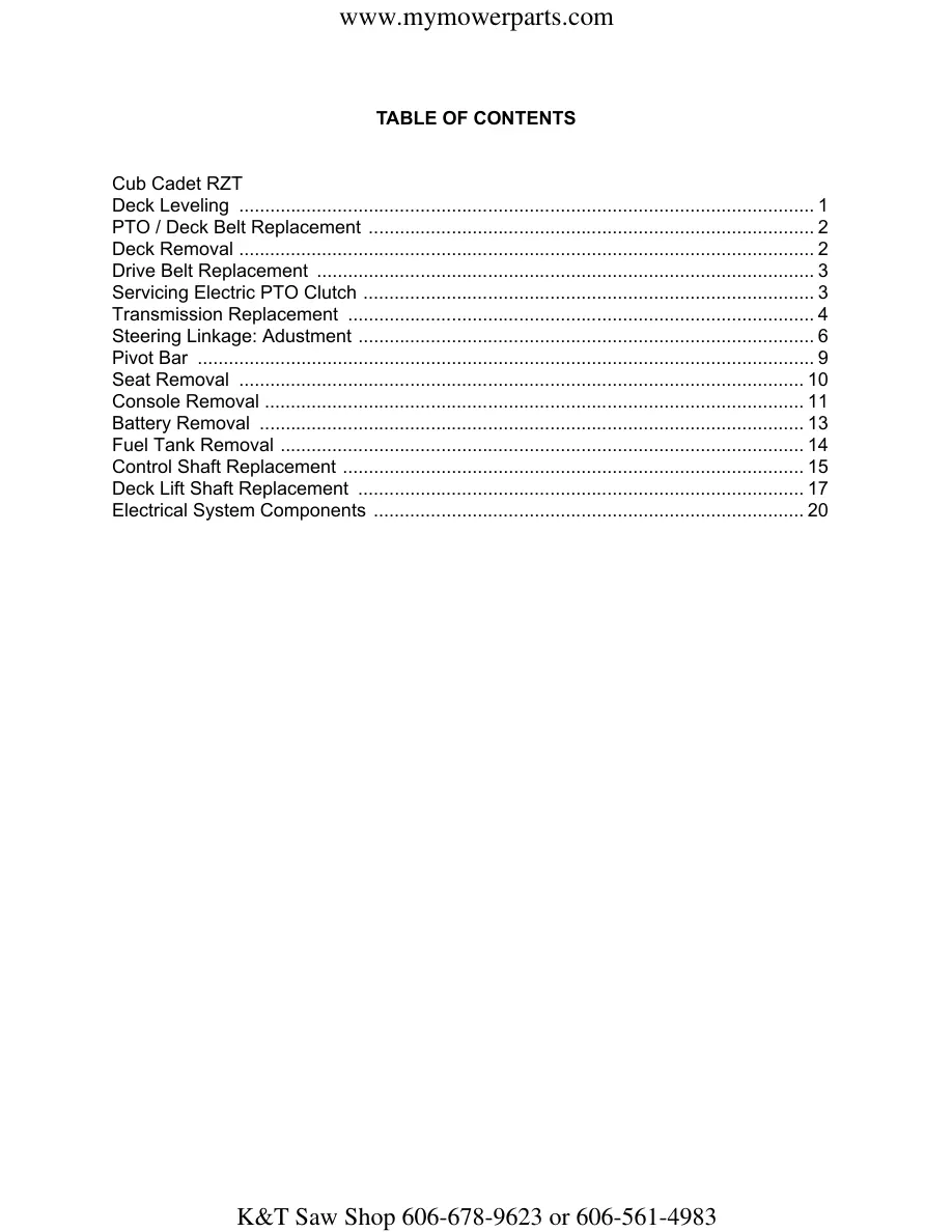 Cub Cadet RZT Zero Turn Rider Zero-Turn Mower Service & Repair Manual preview page 3