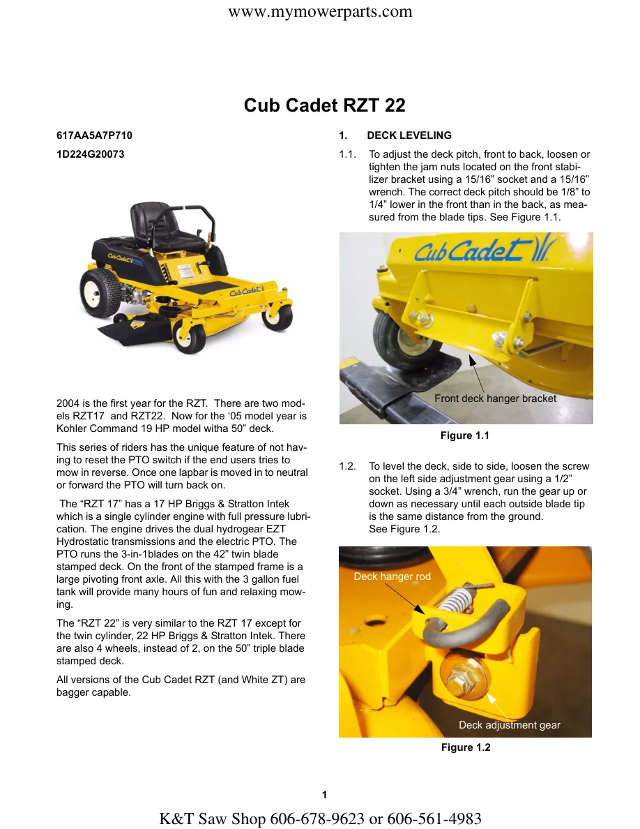 Cub Cadet RZT Zero Turn Rider Zero-Turn Mower Service & Repair Manual preview page 5