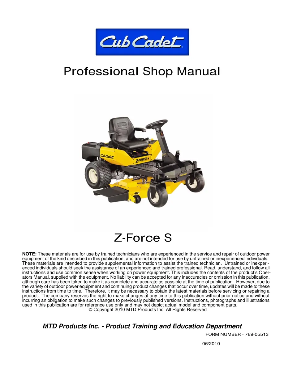 Cub Cadet Z Force Zero-Turn Mower Service & Repair Manual preview page 1