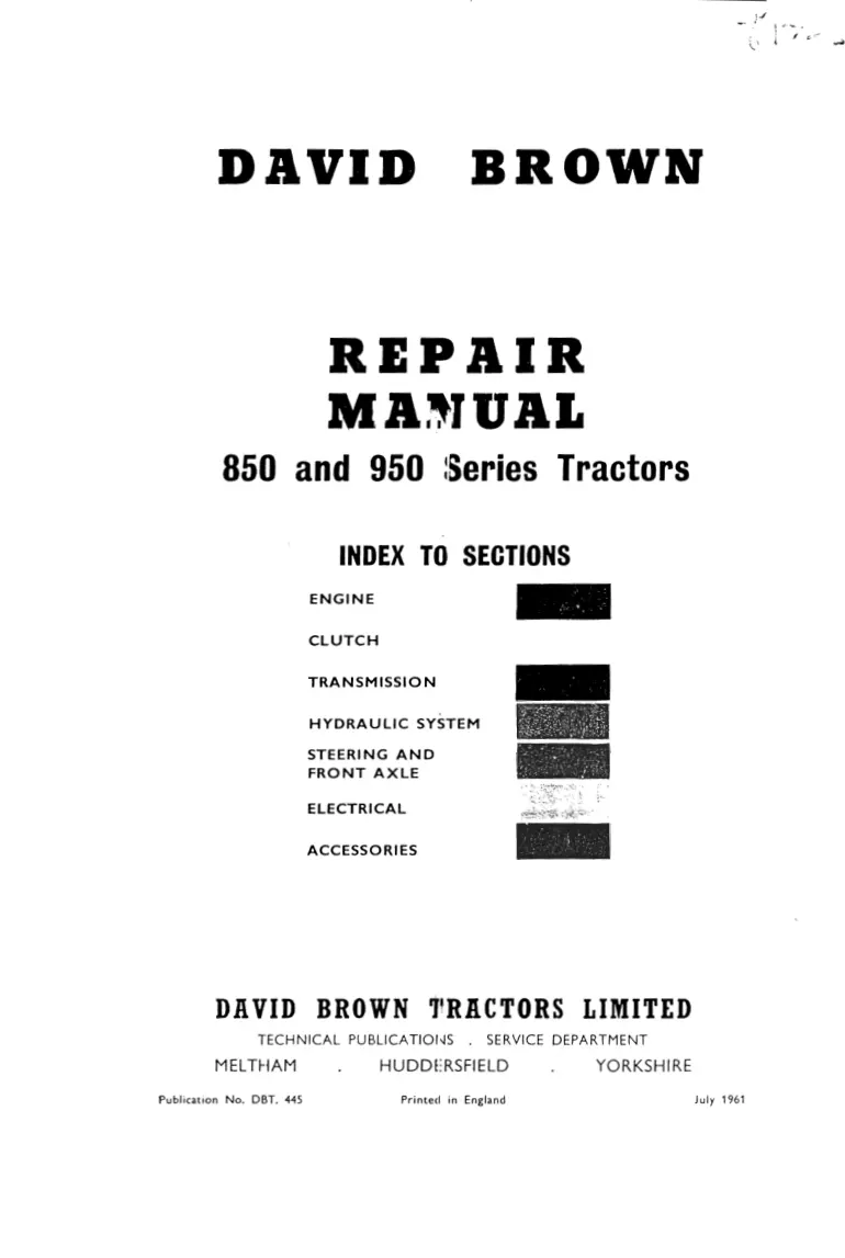 David Brown 850 880 950 990 Series Implematic Tractor Service & Repair Manual preview page 1
