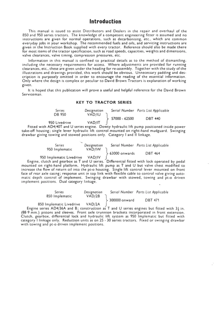 David Brown 850 880 950 990 Series Implematic Tractor Service & Repair Manual preview page 2