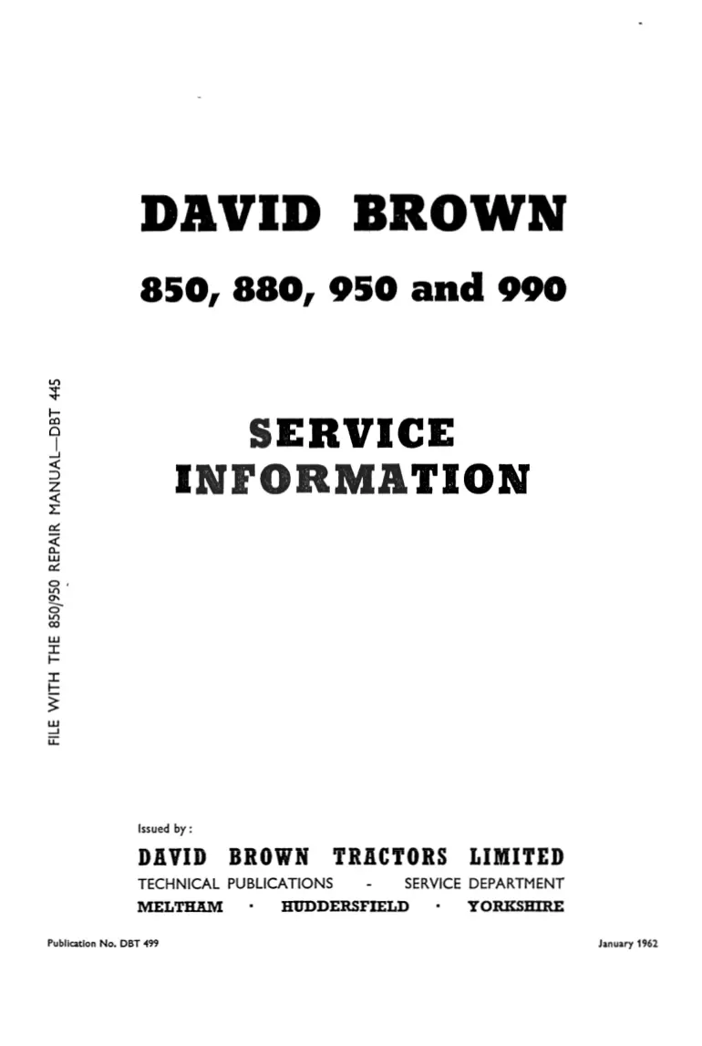 David Brown 850 880 950 990 Series Implematic Tractor Service & Repair Manual preview page 3